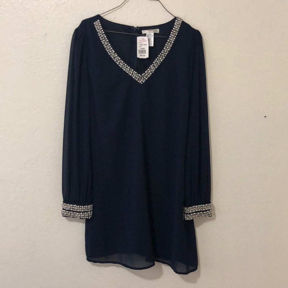 Navy dress with pearls
